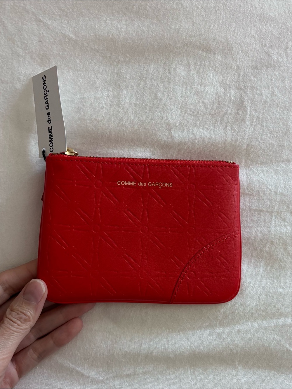Comme des Garcons CDG Red Embossed Leather Zip Pouch NWT